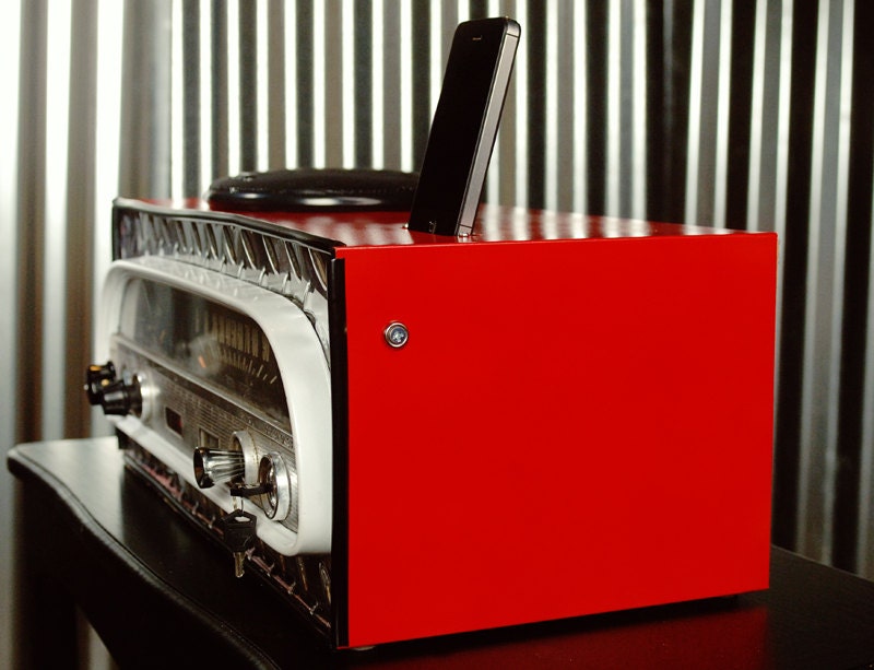 ipod iphone charging station with speakers from vintage dashboard
