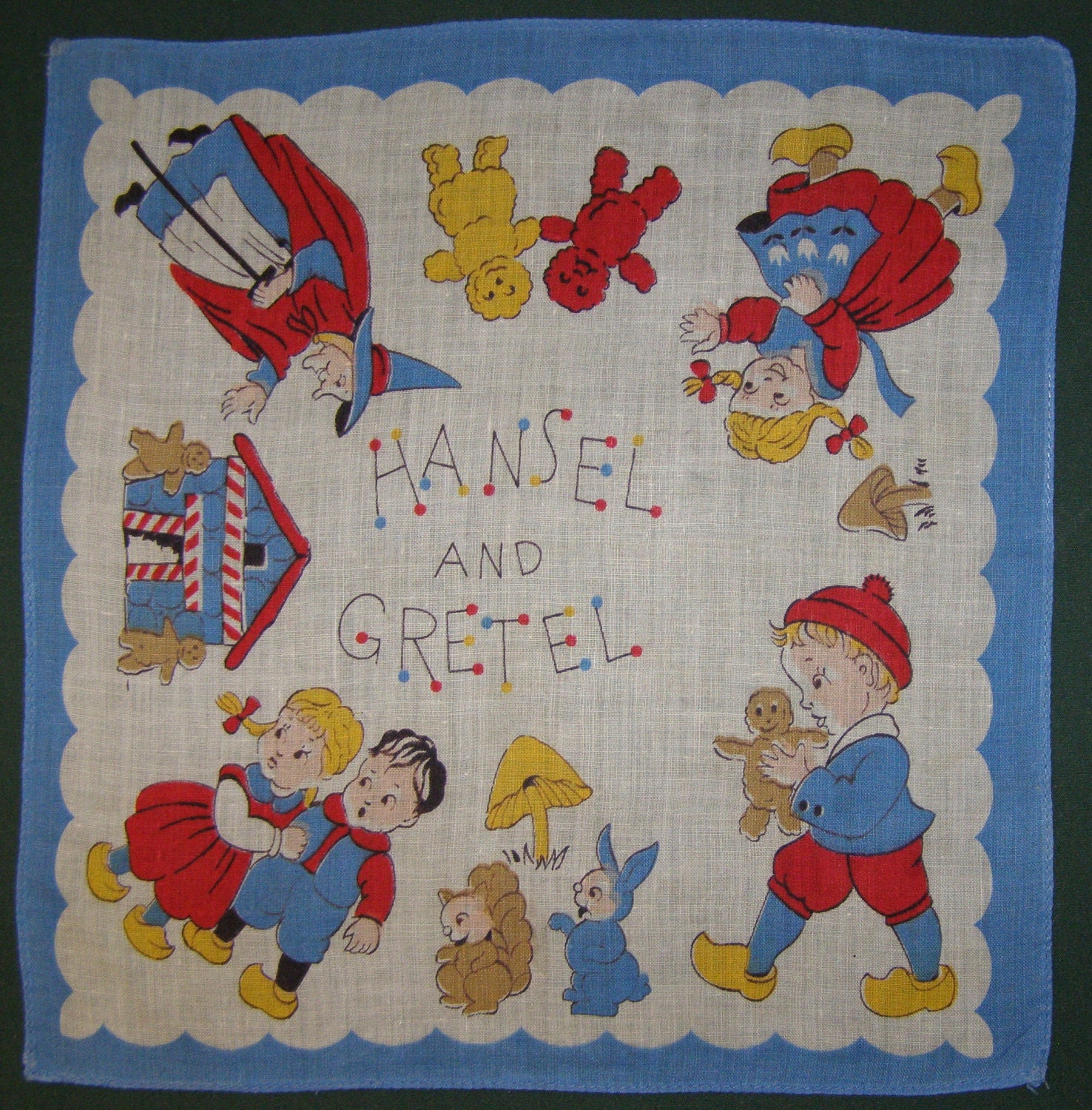 Vintage 1950's Child's Hankie with Hansel and Gretal Fairy Tale H-13 - VintageSouthernLady