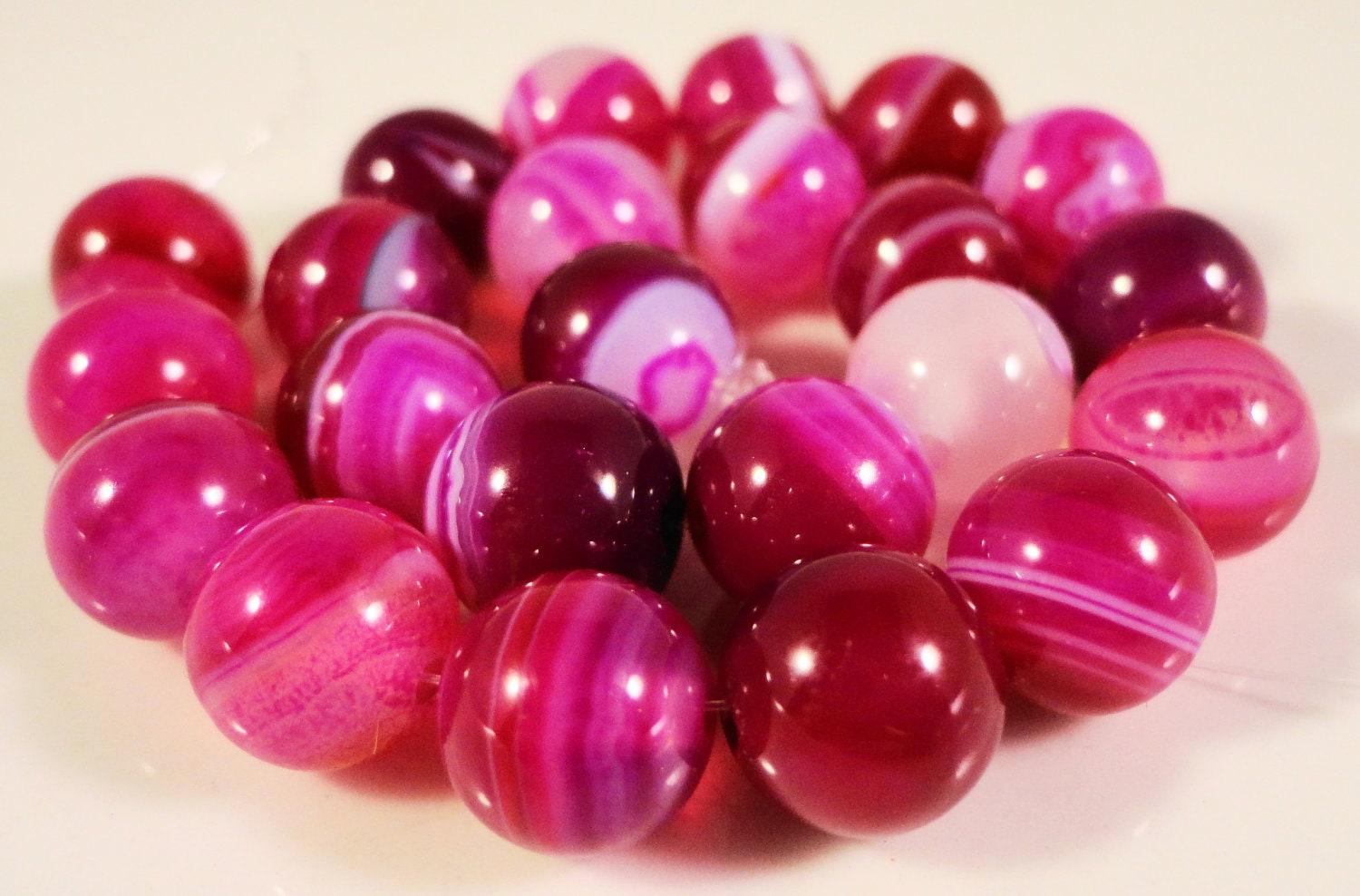 Pink Agate Gemstone Beads Mm Round Fuchsia Pink Dyed Striped