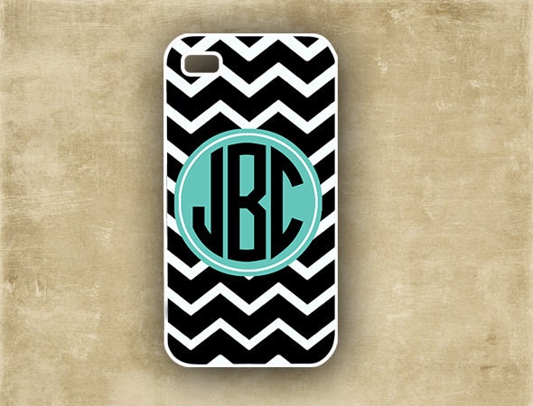 Personalized iPhone 4s case - Tiffany blue Iphone 5 case, Iphone 4 case - Black white chevron - silicone Iphone 5 cover, plastic case(9814)
