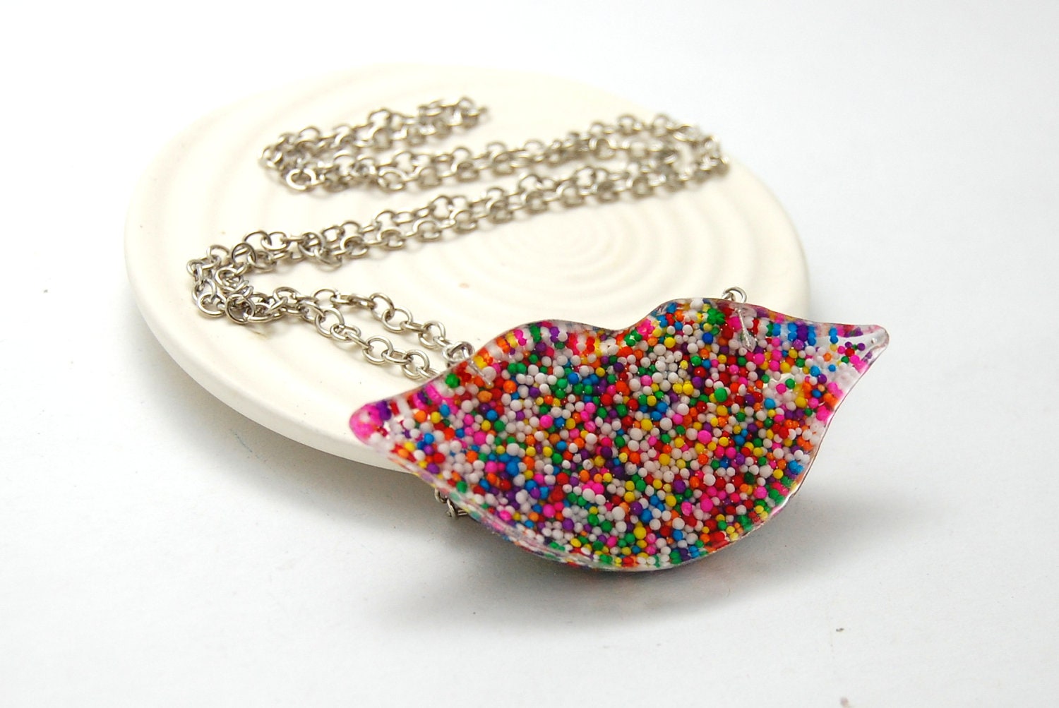 Rainbow Sprinkles Lips Necklace - Extra Long Chain