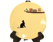 Black Cat Silhouette, Hand Made-Hand Painted Ceramic Plate, Pet Lovers Decoration - JSBArts