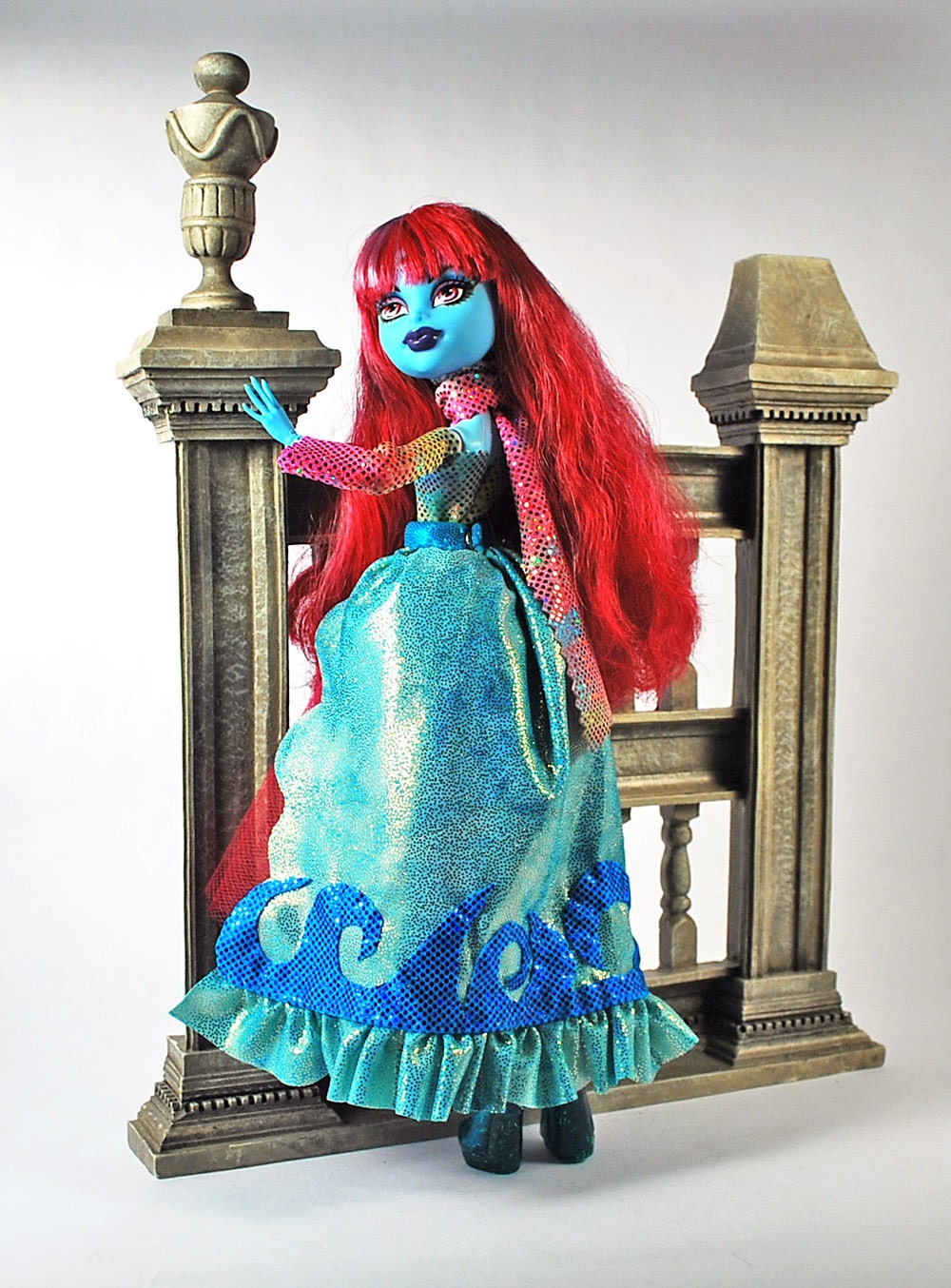 Monster High handmade Out of this world Stunning colorful sparkle doll dress with scarf and under skirt