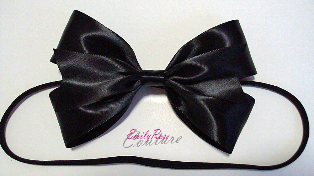 Black Shiny Satin Alice in Wonderland Hair Bow Headband