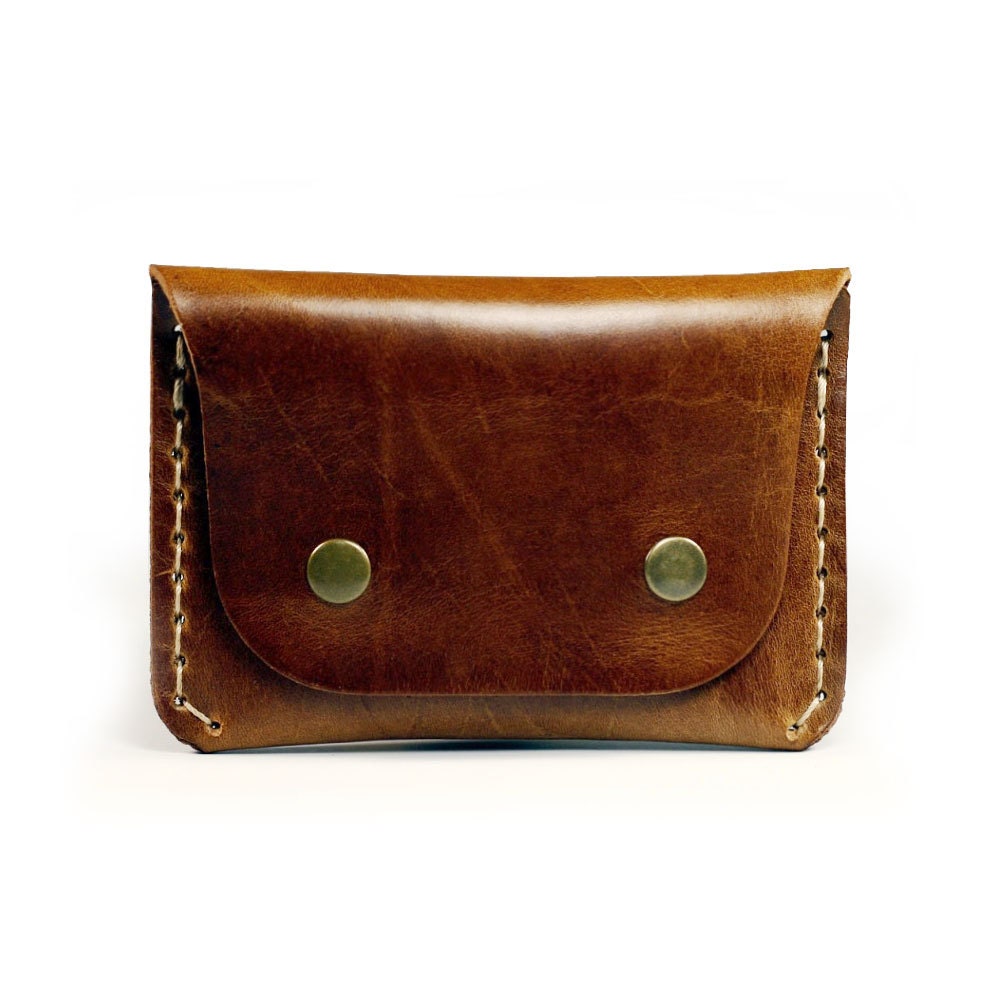 Handmade Leather Wallet Slim Flap wallet for credit cards and cash in chestnut brown leather