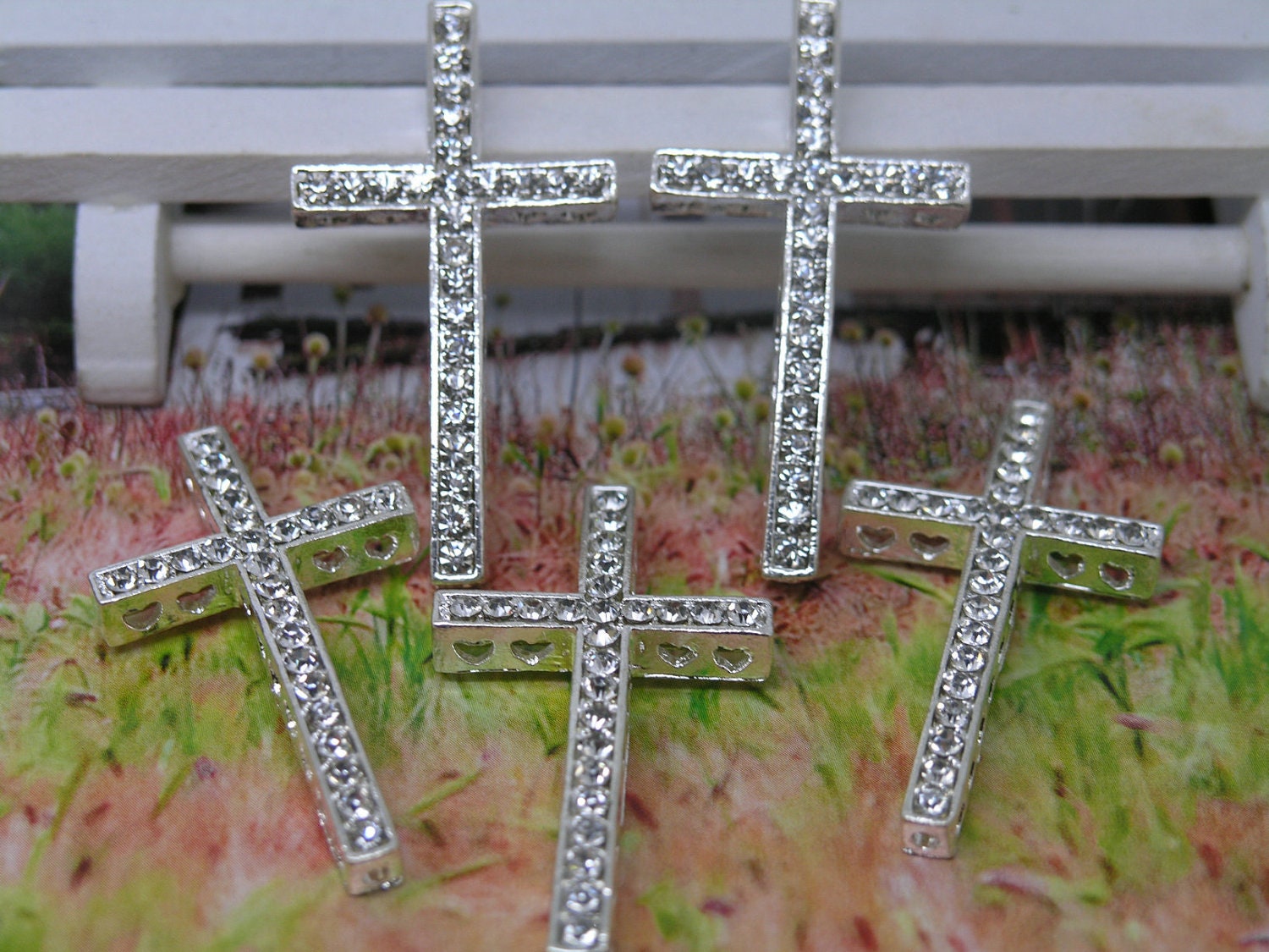 10PCS Silver White Crystal Cross Curved Spacer Loose Beads Jewelry SP Findings Makings