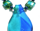 Blue and Green Swarovski and Czech Bead Necklace Aurora
