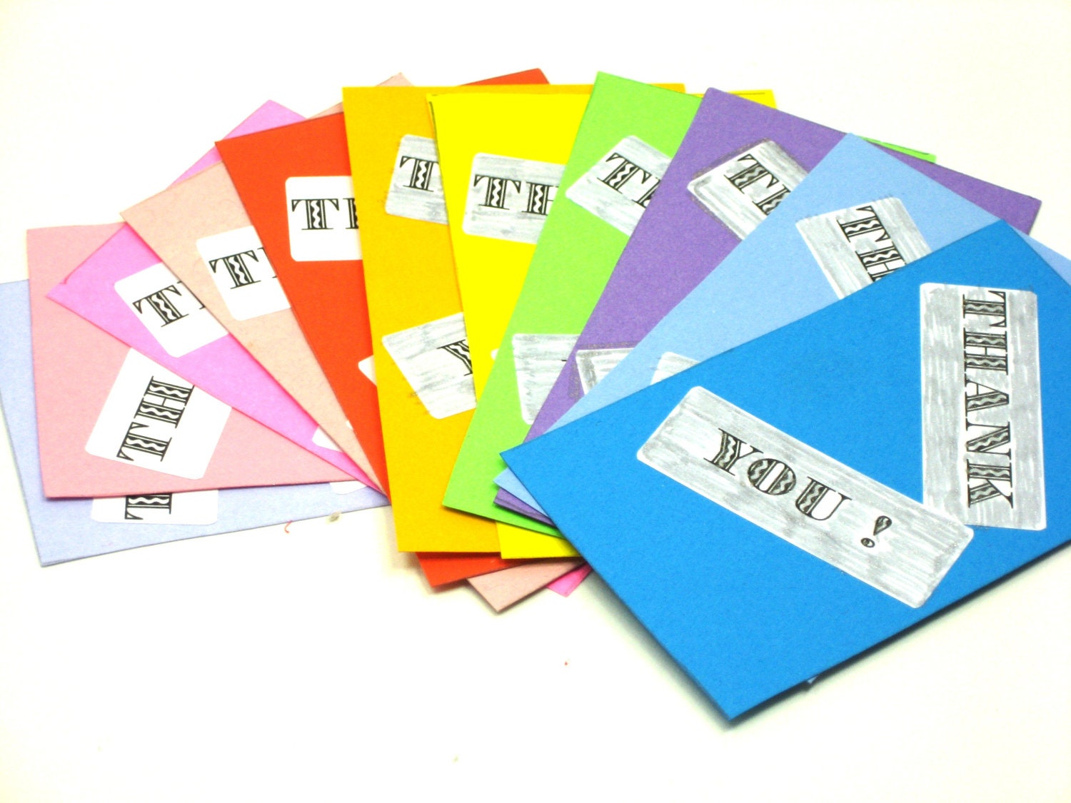 12 Fun Rainbow colors, Useful, Practical THANK YOU Flip CARDS, Use With Fabric ENvelopes Business Card Sleeves, Glitter Thank You Cards,