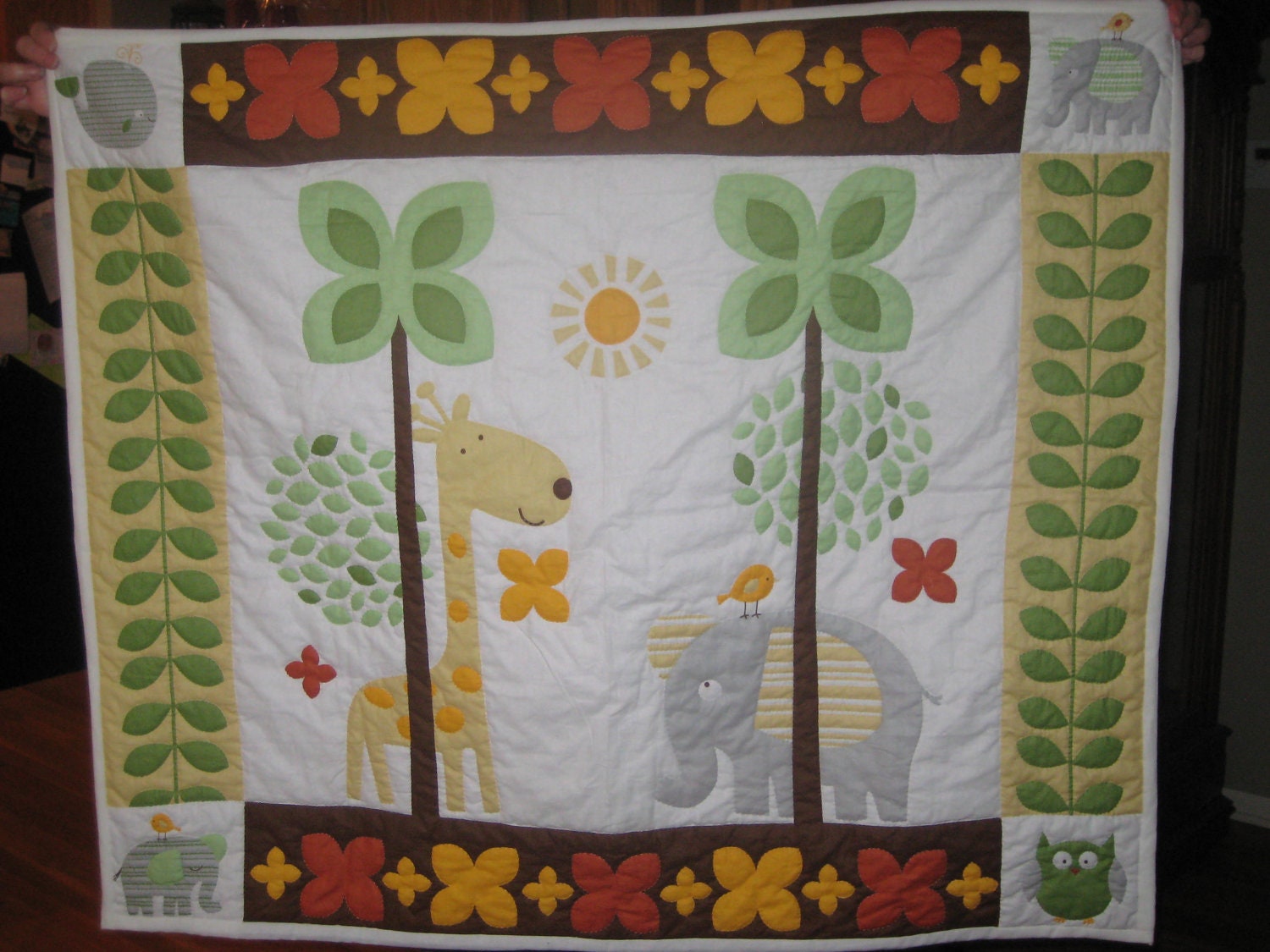 Items similar to Hand Quilted Crib Size Baby Quilt with Zoo Animals for
