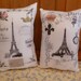 Vintage Set of 2 Collage of Paris Small Cushions