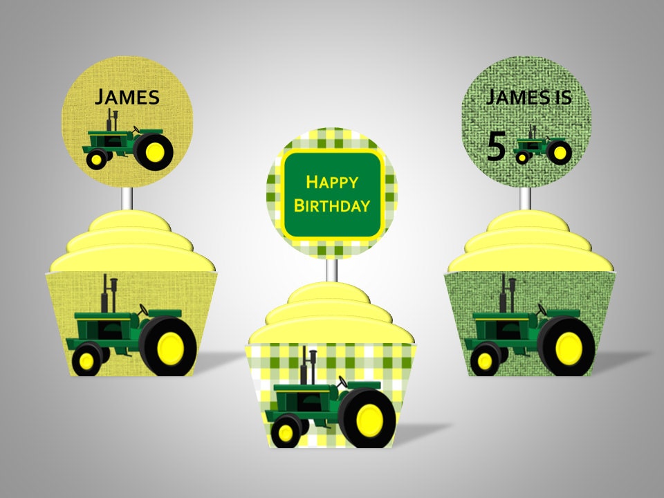 Tractor Themed Cupcake Wrappers & Toppers - Personalized With Name and Age - DIY Printable Party Decorations Il_570xn