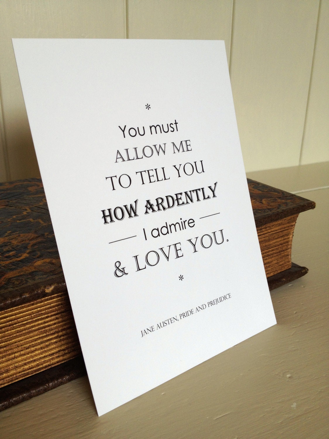 Pride and Prejudice Postcard with Jane Austen Typography Quote