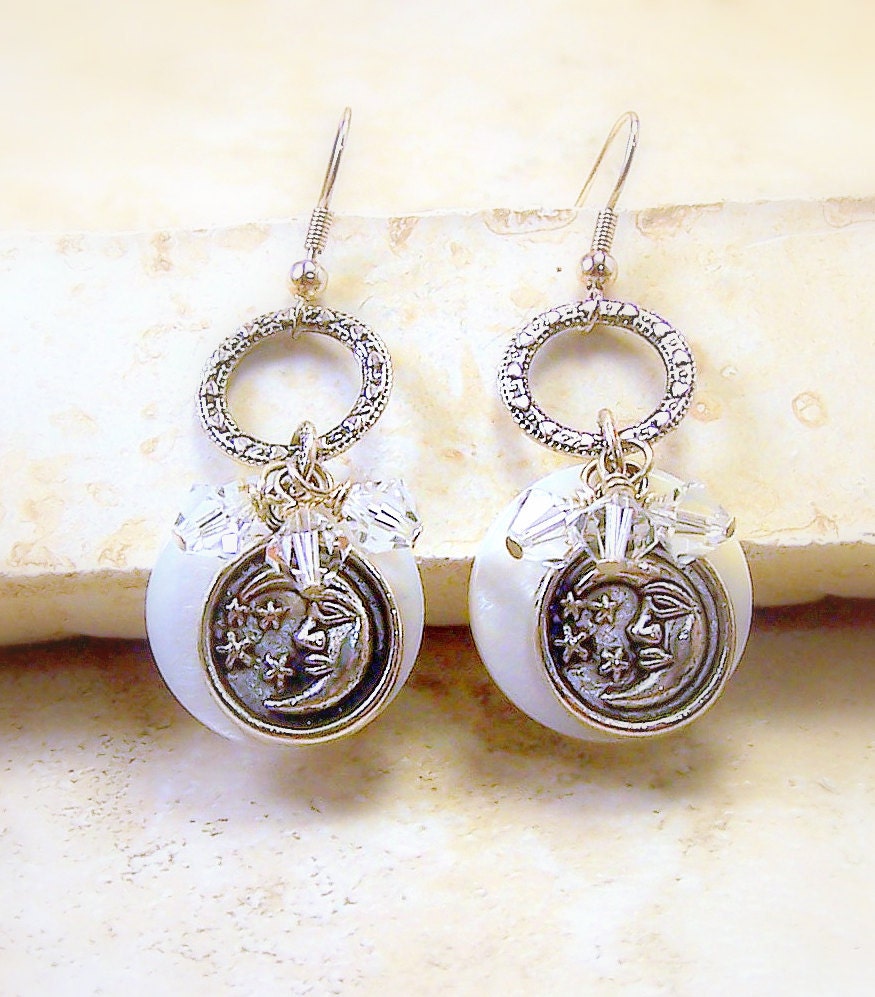Sophia's White Magic celestial mystical moon and stars with crystals petite pierced earrings TAGT tenX