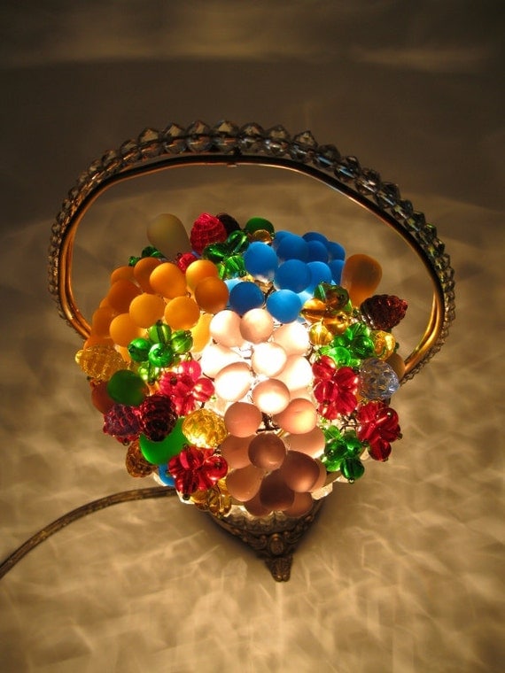 Items similar to Antique Czech glass Beaded Basket Fruit Lamp on Etsy