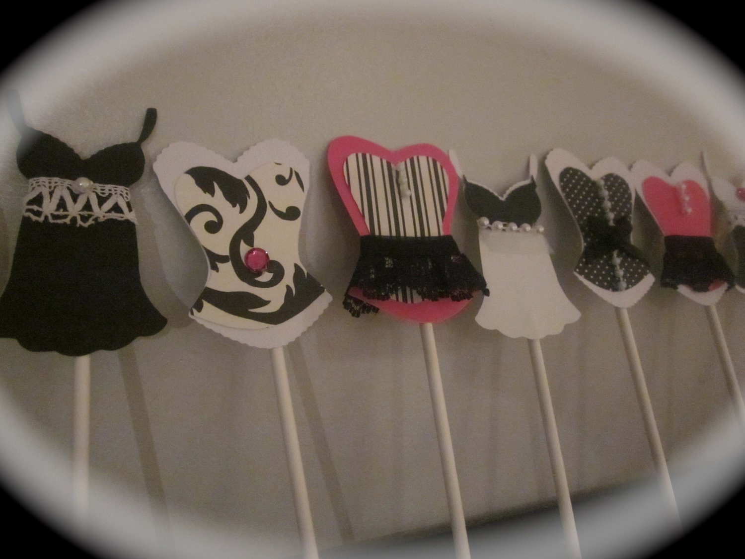 Bachelorette party cupcake toppers corset lingerie heart lips and high heel MIX and MATCH set of 12 black white hot pink colors
