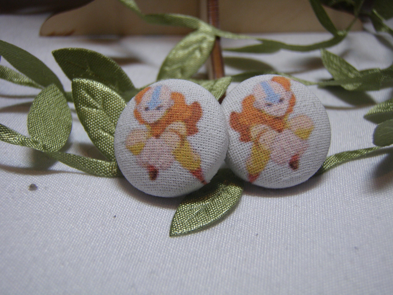 Avatar Last Airbender Aang Fabric Button Earrings