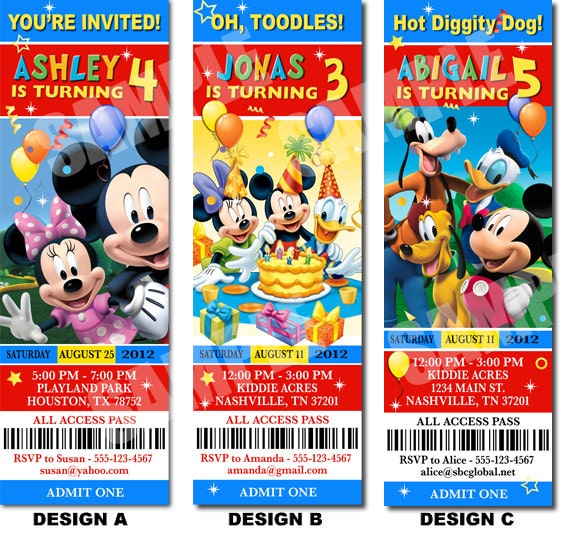 Mickey Mouse Clubhouse Birthday Invitations - Printable Party Ticket Invitations
