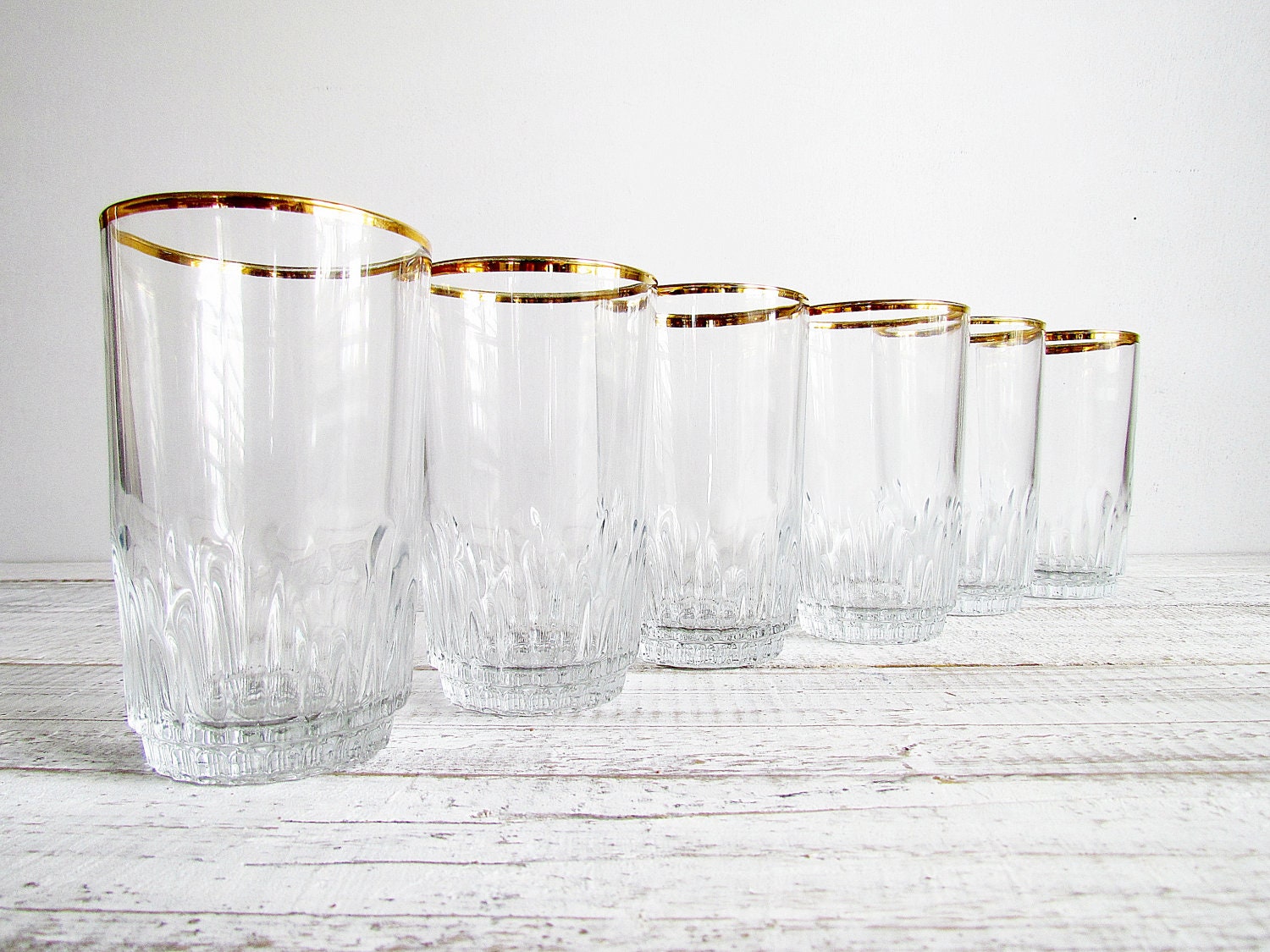 Vintage Pasabahce Gold Rimmed Highball Glasses - Set of 6