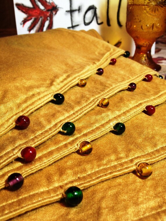 Six Gold Fabric Placemats with Multicolor Jewel by LidaRoseLane
