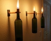 Set of 3 Copper INDOOR Green Wine Bottle Lanterns-Hanging Lantern, Hurricane Lantern, Indoor Lighting, Oil lamp, Tiki Torch