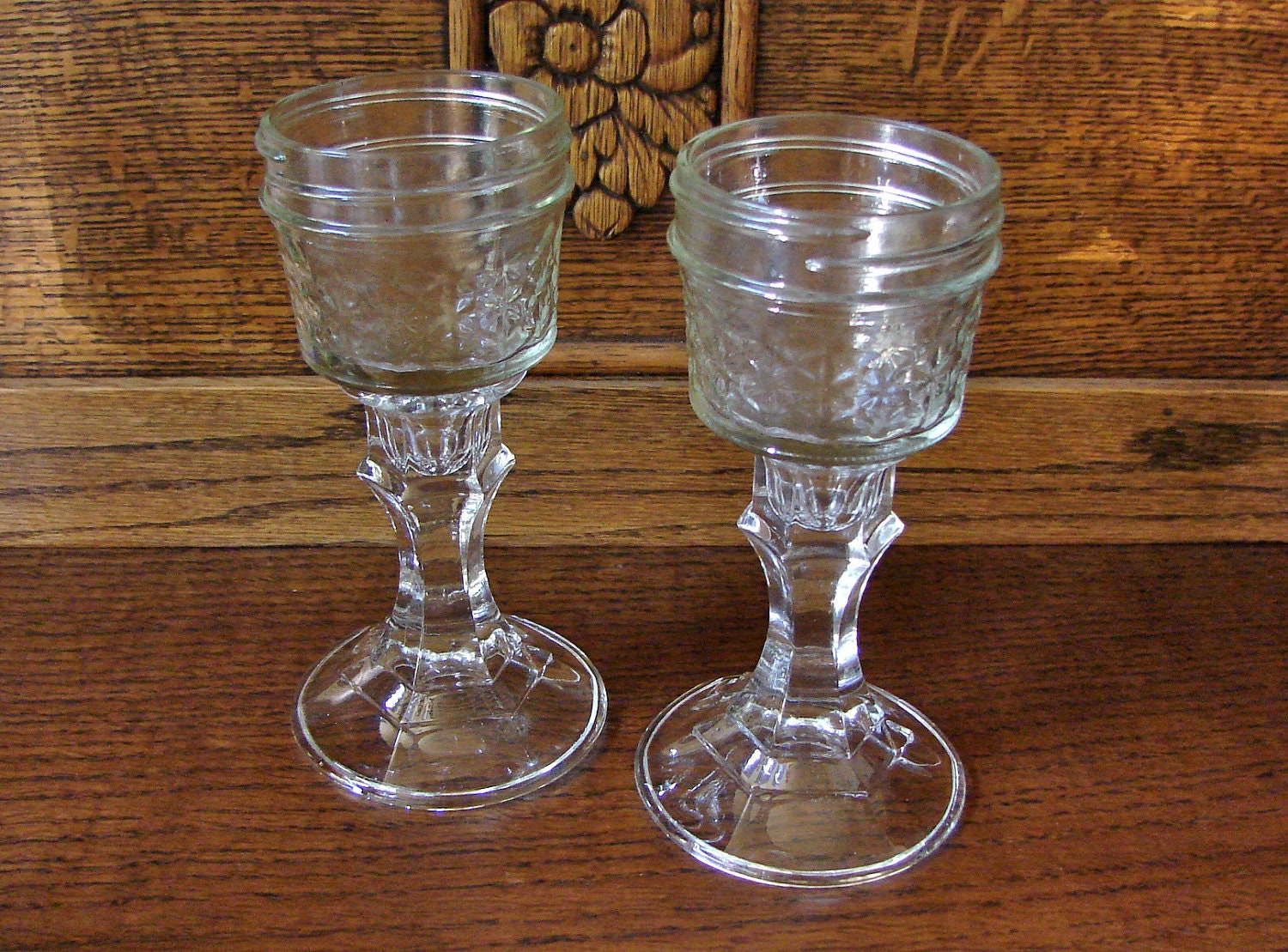 Handmade Rustic Mason Jar Wine Glasses Toasting by glassactsupply