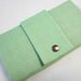 trifold wallet, floral cotton wallet, mint green and beige/brown with zip pocket and card slots
