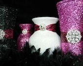Fuschia Wedding Decorations, Wedding Centerpieces, Glitter, Black, White, Baby Shower Decorations, Princess Party, Hot Pink, Bridal Shower