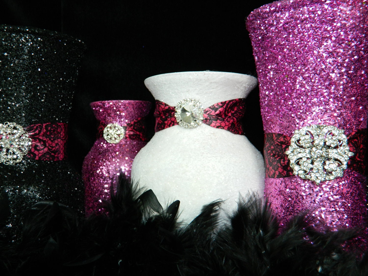 Fuschia Wedding Decorations Centerpieces Glitter Black