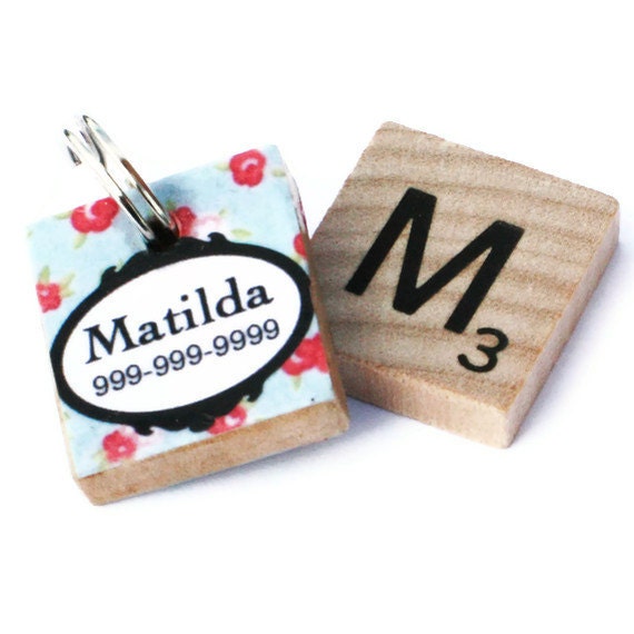 Red Rose Scrabble Dog Tag, Pet ID Tag
