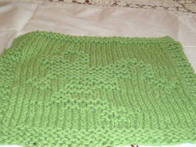 Green Frog Hand Knit Dishcloths Set of three Frog731