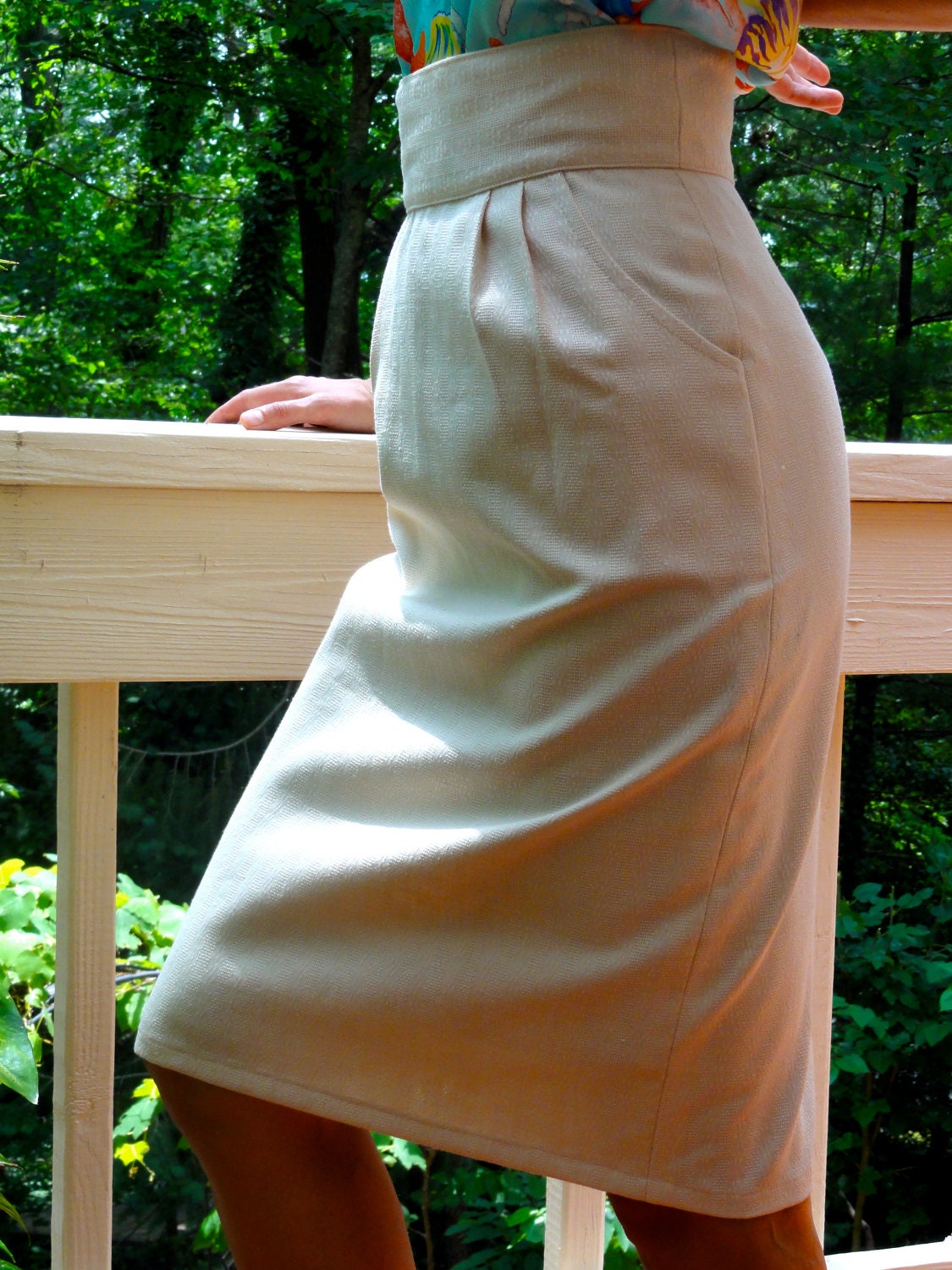 Custom Pencil Skirt - Knee Length Nude Beige Linen Skirt