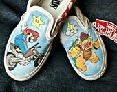 Hand Painted Custom Vans or Toms Mario Kart inspired shoes