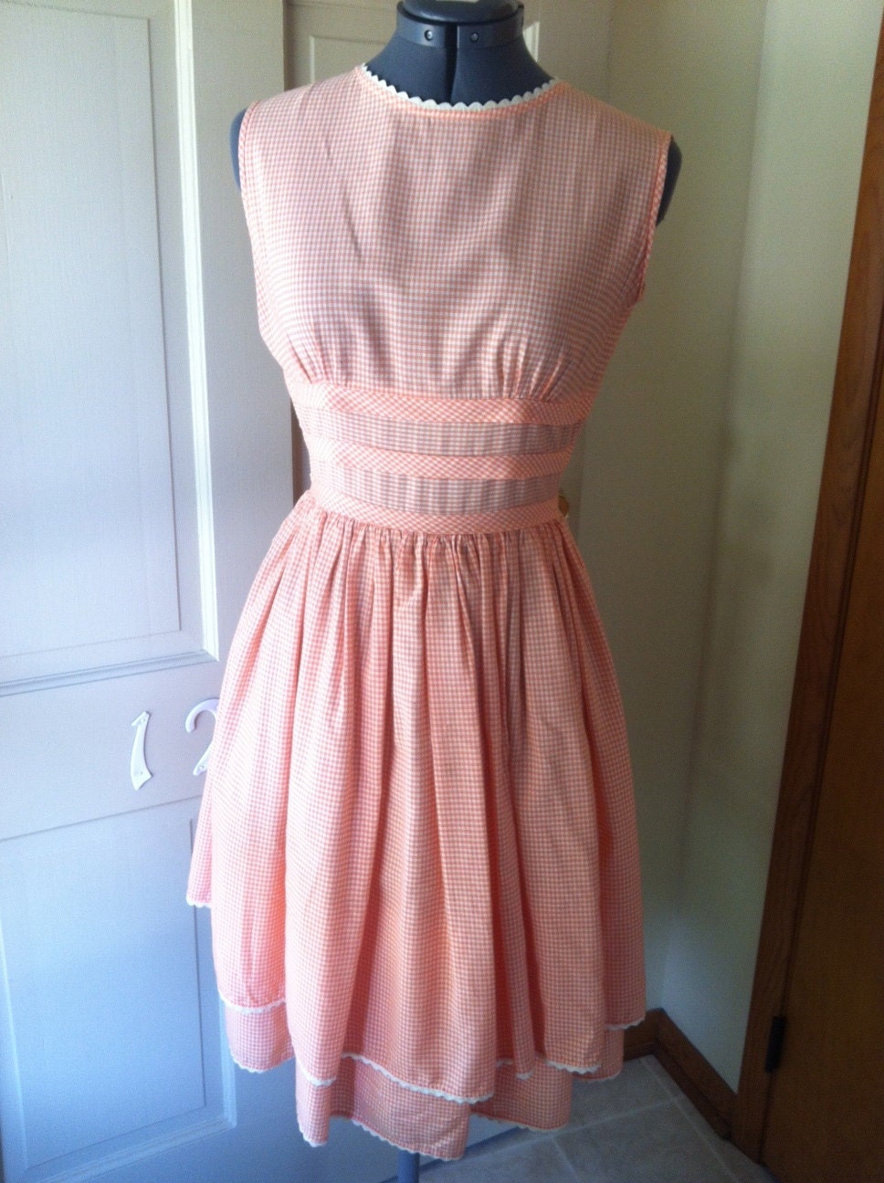 Vintage Gingham 50s Mad Men Dress X-Small