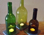 Tea Light Candle Holders Hurricane Lamps Lanterns Centerpiece made from Upcycled Wine Bottles Large Quantities Available