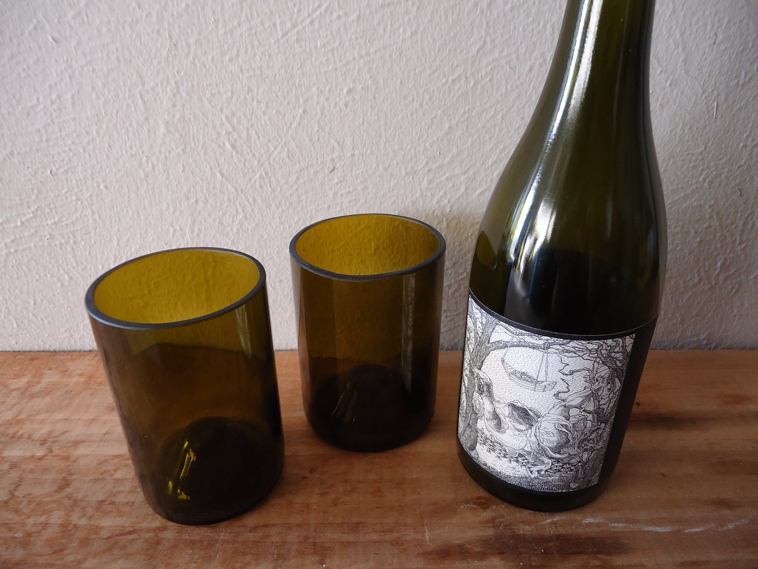 Wine Bottle Glasses Recycled from Wine Bottles 12oz  Set of 2
