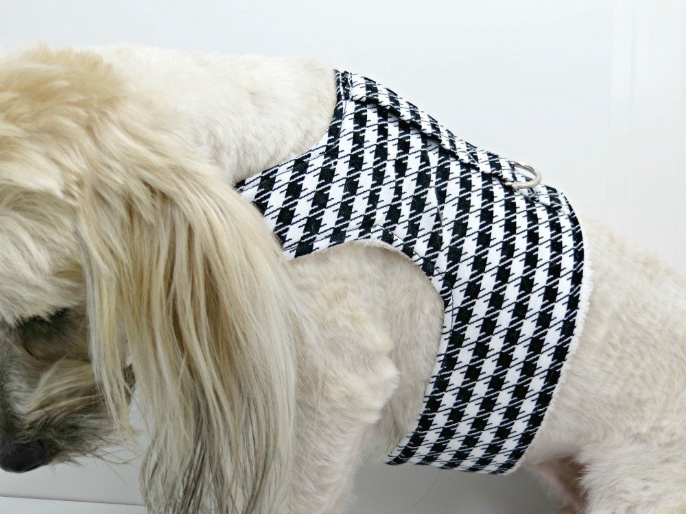 Dog Harness Vest Comfort Harness Soft Dog Harness in Black and White Houndstooth Print