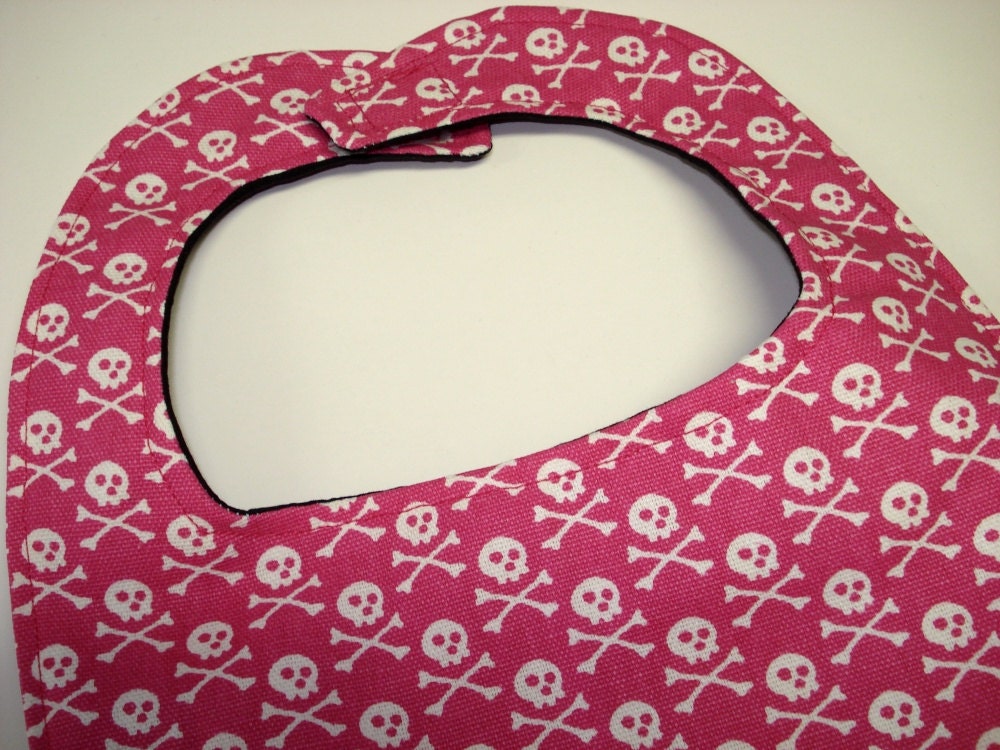 Skulls Baby Bib: Pink, White, Black, Baby Girl, Punk, Rock, Crossbones - StrangeStork