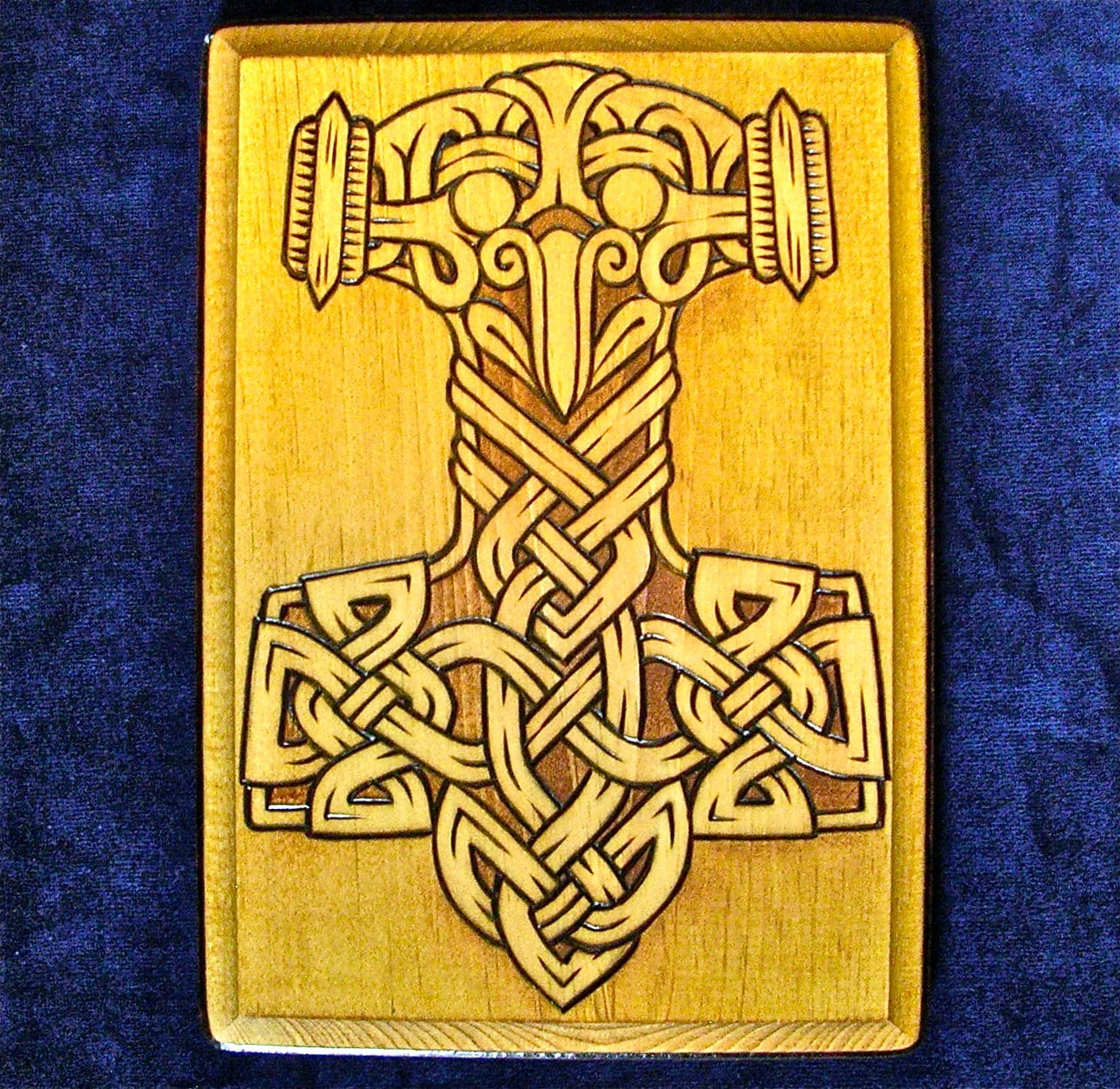 Eagle-headed Mjollnir w/ knotwork wood plaque