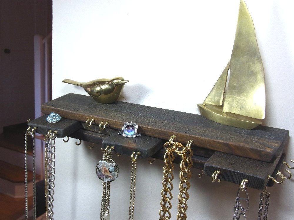 Jewelry Organizer Hanger Stacked Wood Rustic Walnut