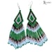 Long Tribal / Boho Seed Bead Earrings in green and violet  tones - peyote earrings, beaded jewelry