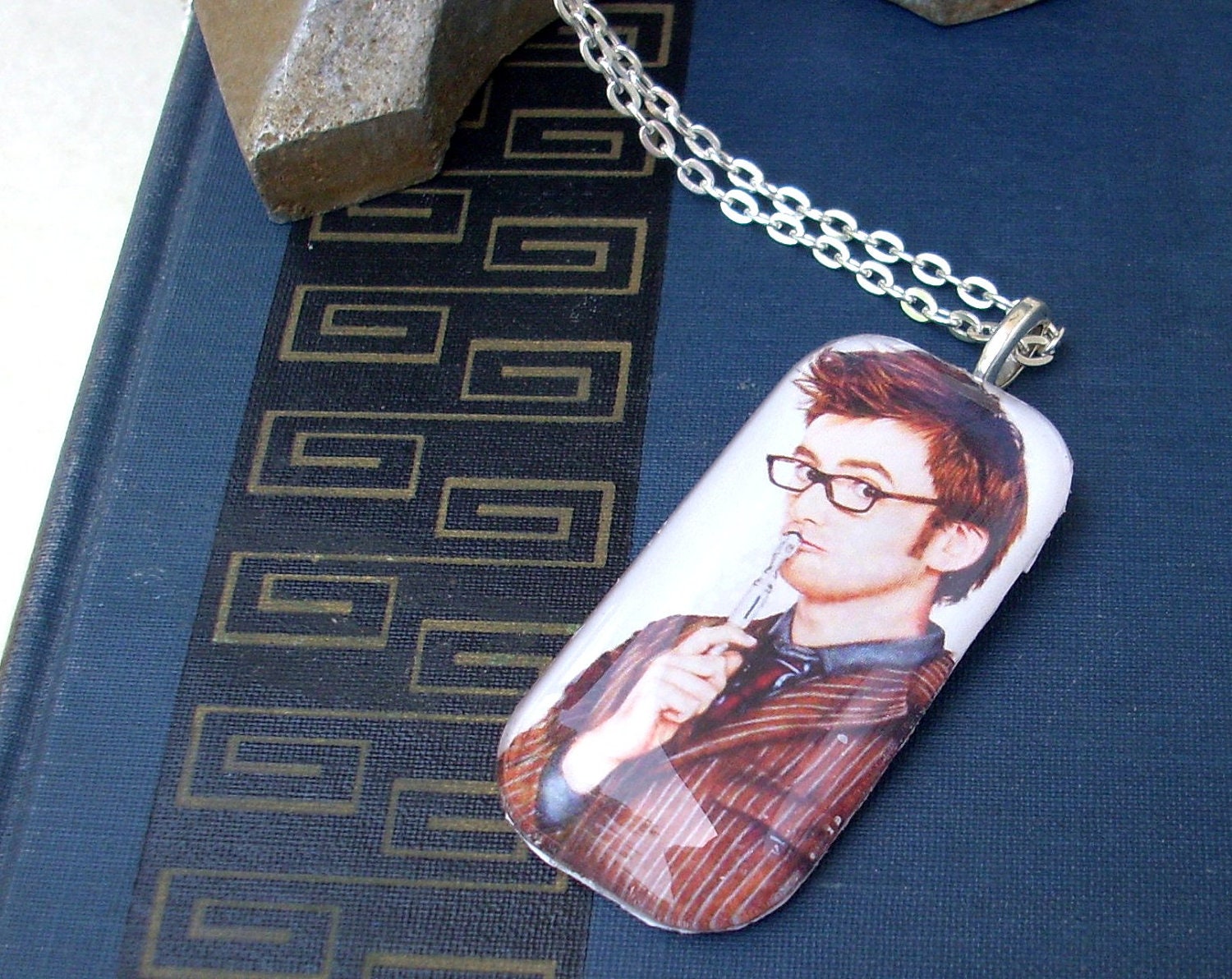 Doctor Who, David Tennant Glass Tile necklace. 24" Silver plated Chain. Photo Art