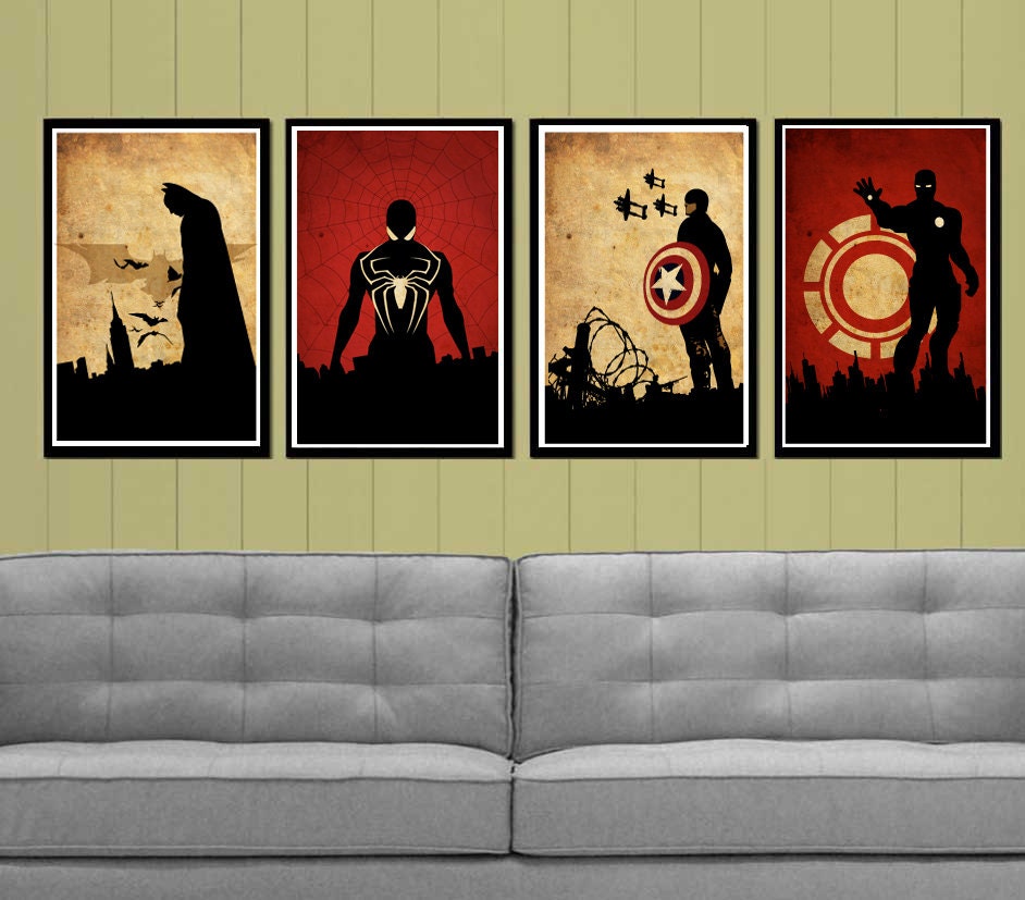 Captain America, Batman , Iron Man and Spider-Man Superheroes Poster Set