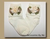 Fancy Ivory Roses Flowers Girls Socks Baptism Christening Birthday Party Pageant