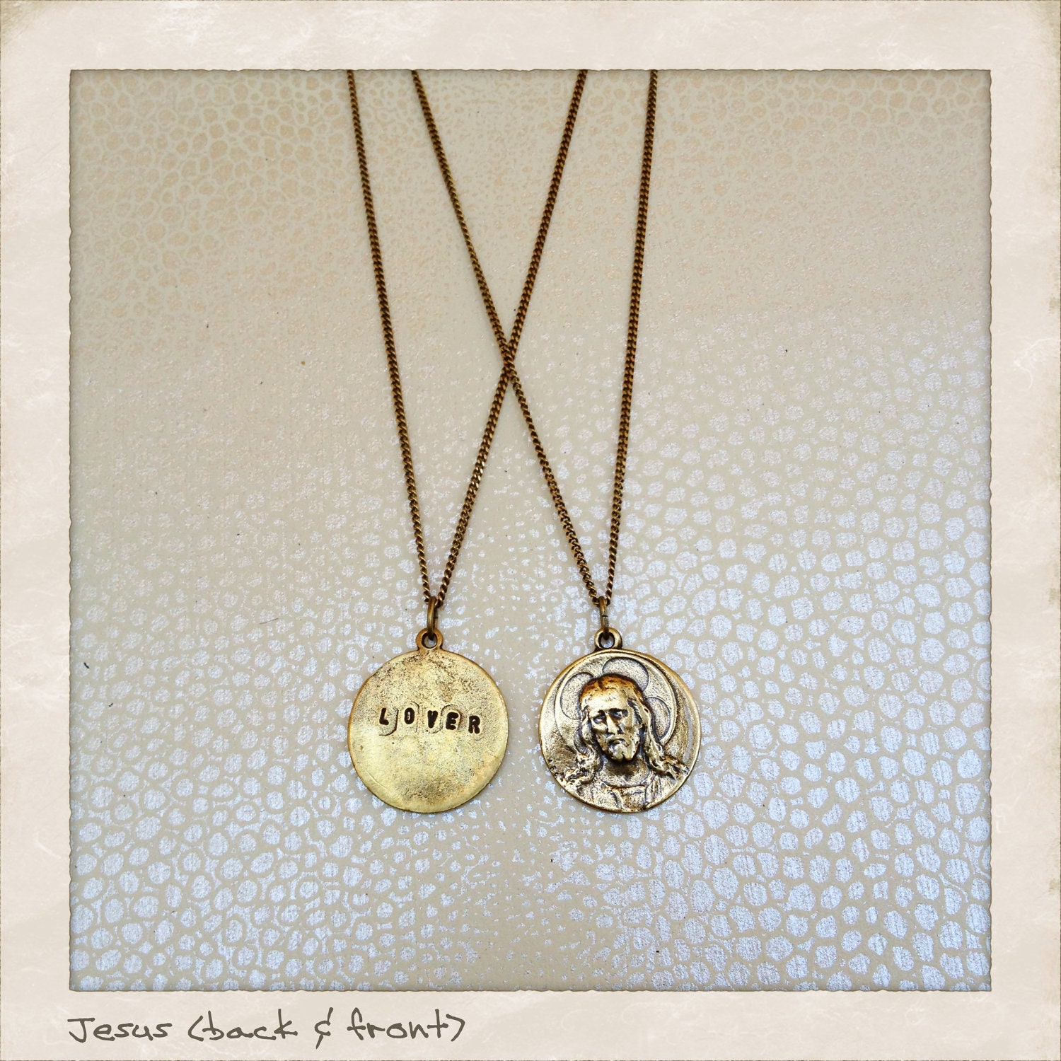 Jesus / LOVER necklace made from reclaimed brass