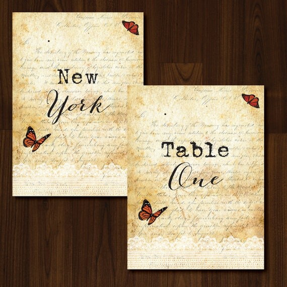 Butterfly, Vintage, Rustic, DIY Printable Wedding Table Number/Name Il_570xn