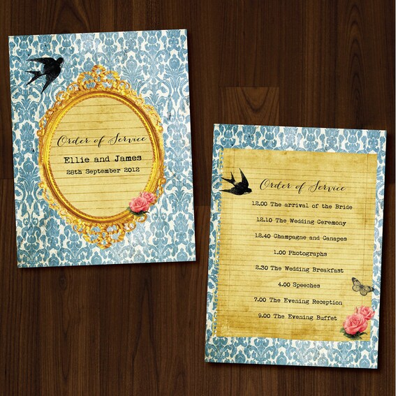 Swallow, Vintage, Roses, DIY Printable Wedding Order of Service/Ceremony Program Il_570xn
