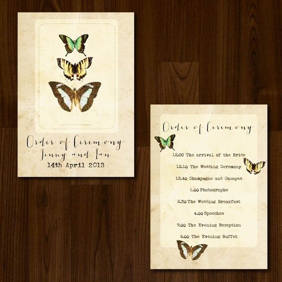 Vintage Rustic Butterfly DIY Printable Wedding Order of Service/Ceremony Program Il_570xn