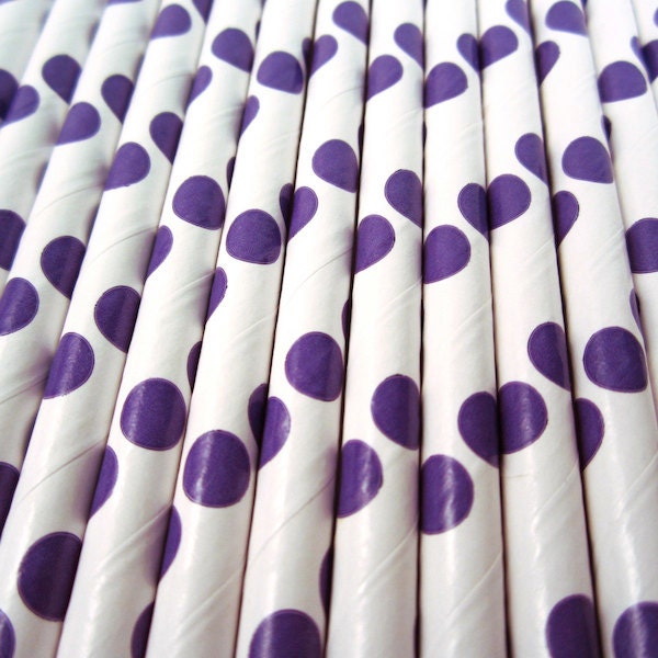 25 PURPLE POLKA DOTS Paper Straws - Cake Accessory Lollipop Sticks - Baking Craft Party Supplies Il_570xn