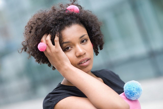 handmade headband with a pink pompom fluorescent neon, pom pom, pompon by bimabejbe