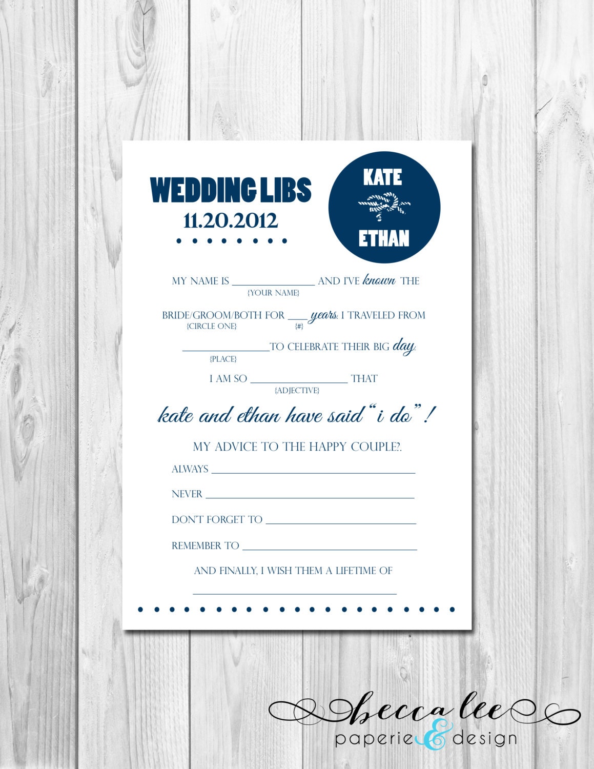 Wedding Advice Mad Lib - Tying the Knot - Customizable - Printable Il_570xn